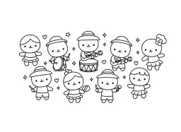 Uma banda de samba com vários músicos e pessoas sambando.