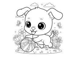 Um cachorrinho fofo brincando com uma bola.