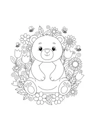 Um urso fofinho rodeado por flores.