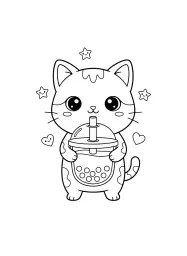 Een schattige kat drinkt boba.