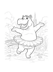 A dancing hippo wears a tutu.