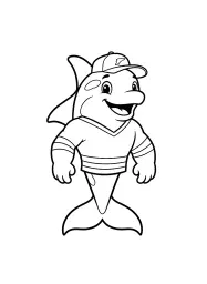 A combination man and orca whale mascot.