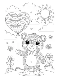 Um urso fofo segurando um balão de coração.