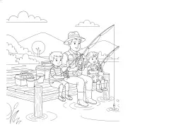 A family enjoys a peaceful fishing trip with dad.
