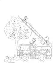 A busy firetruck is saving cats from a tree.