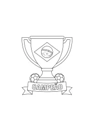 Um troféu de futebol com a bandeira do Brasil e a inscrição "Campeão" para colorir.