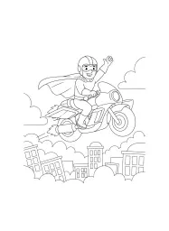 Une moto avec un super-héros volant.