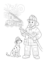 Un pompier avec sa lance à incendie.