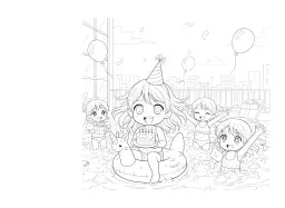 Uma criança comemorando seu aniversário de 4 anos com amigos na piscina do prédio.