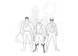 A superpowered individual, a hero with claws, and a web-slinger pose together.