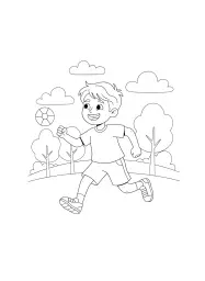 A young boy running with a smile.