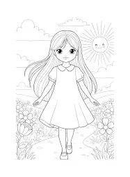 A girl with long straight hair walking.