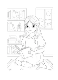 A girl with long straight hair sitting.