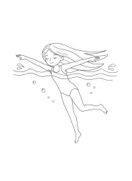 A girl with long straight hair is swimming.