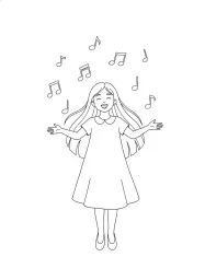 A girl with long straight hair sings.