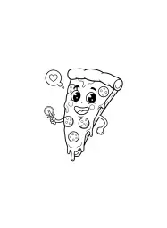 A cartoon slice of pizza with a happy face.