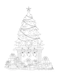 A festive Christmas scene with a Christmas tree, presents, and stockings.