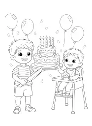 A cake with two boys, one aged five and the other one year old.