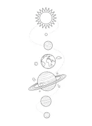 Een kleurplaat van alle planeten in ons zonnestelsel.