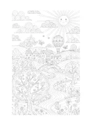 Uma paisagem bonita e detalhada para colorir.